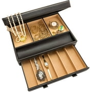 Stock Your Home Mens Valet Tray, Mens Jewelry Box, Night Stand Organizers and Storage, Bedside Table Organizer, Watch Box for Dresser, Faux Leather (Black & Beige)