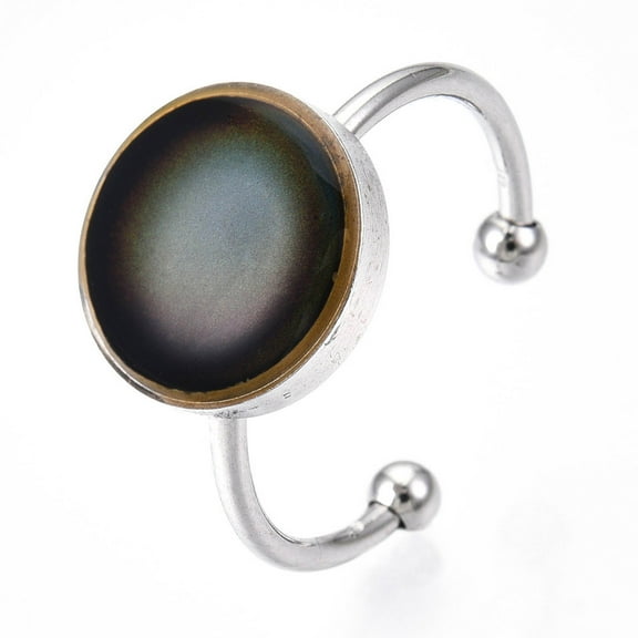 5pc Flat Round Mood Ring Epoxy Open Cuff Ring Temperature Change Color Emotion Feeling Ring 201 Stainless Steel Ring for Men Women Stainless Steel Color US Size 7 1/4(17.5mm)