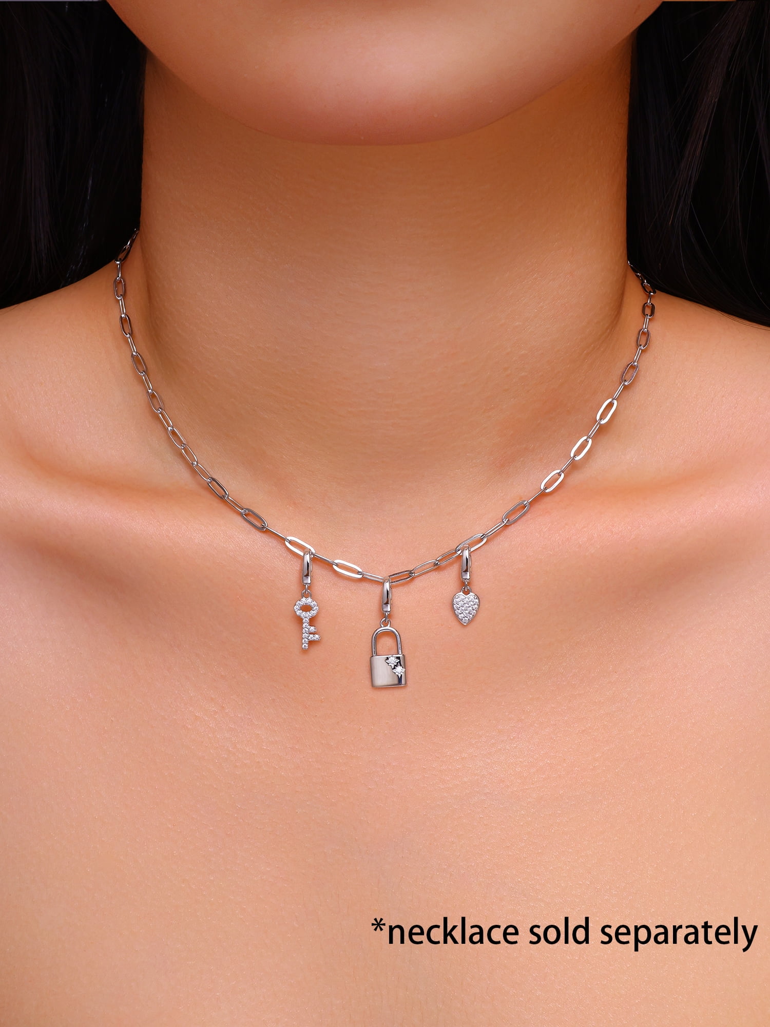 Brilliance Fine Jewelry Simulated Diamonds Key Lock Charm Set in Sterling Silver