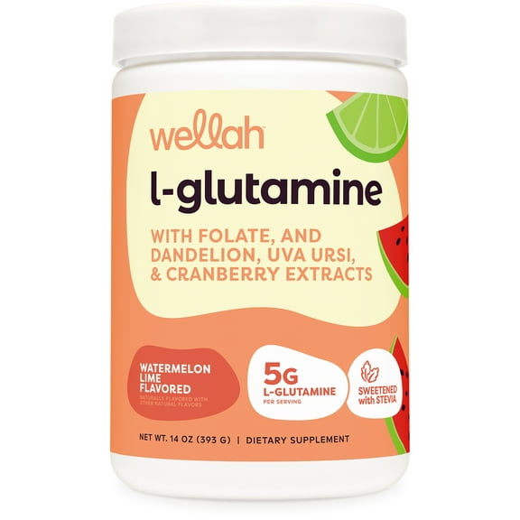 Wellah L-Glutamine Watermelon Lime Powder (50 Servings) - 5g L-Glutamine Per Serving, Sweetened with Stevia