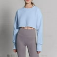 thumbnail image 3 of Workout Crop Tops for Women Long Sleeve Loose Fit Crewneck Sweatshirts Pure Color Casual Cotton Pullovers (S, Blue), 3 of 5