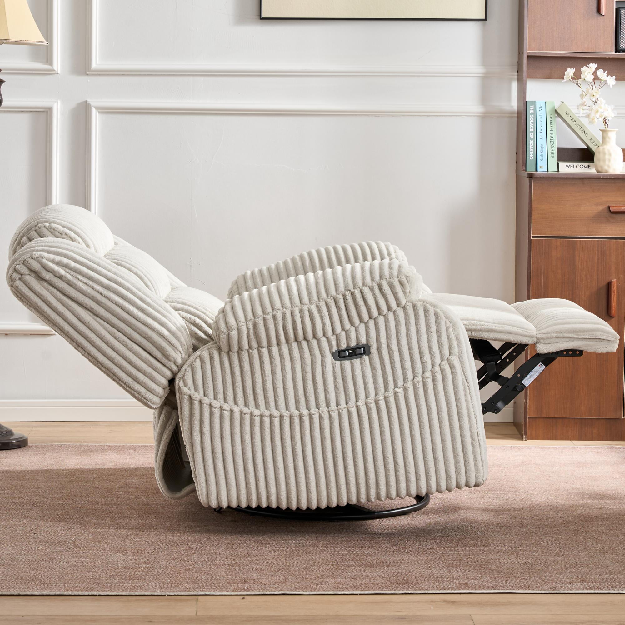 JUUXO Extra Wide Rocker Recliner Swivel Chair Nursery with Heat Massage - USB & Type C Charging Port - Velvet Swivel Reclining Chair for Living Room Bedroom Office