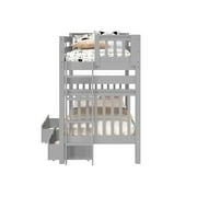 Bedz King Tall Bunk Beds Twin over Twin Mission Style with End Ladder and 2 Under Bed Drawers, Gray