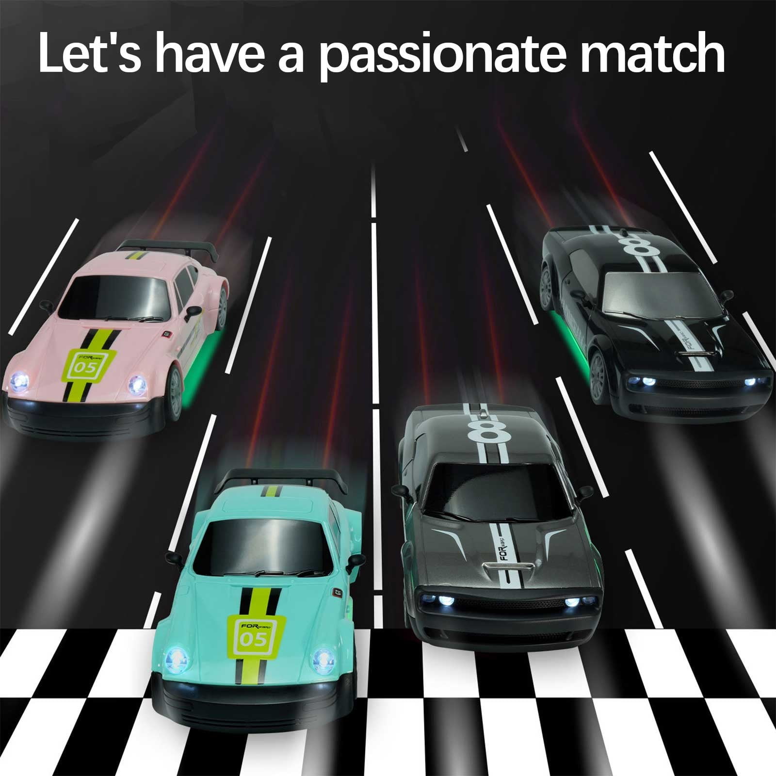 ​1:20 Scale RC Drift Car - 2.4GHz 4WD, 20KM/H High Speed, Rechargeable, LED Lights & Drift Tires (Remote Control Racing Car)​​ C
