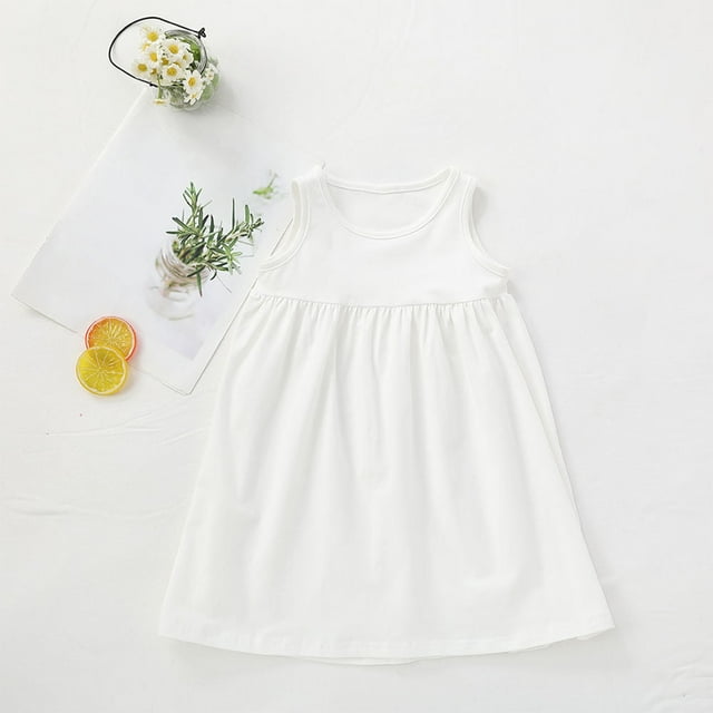Offres du Jour Liquidation Iumwxz Robe Débardeur Décontractée Plissée Douce Robe Sans Manches à Col Rond pour Enfants Robe Ample pour l'École 1-8 Ans