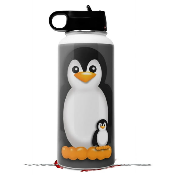 Skin Wrap Decal compatible with Hydro Flask Wide Mouth Bottle 32oz Penguins on Black (BOTTLE NOT INCLUDED)