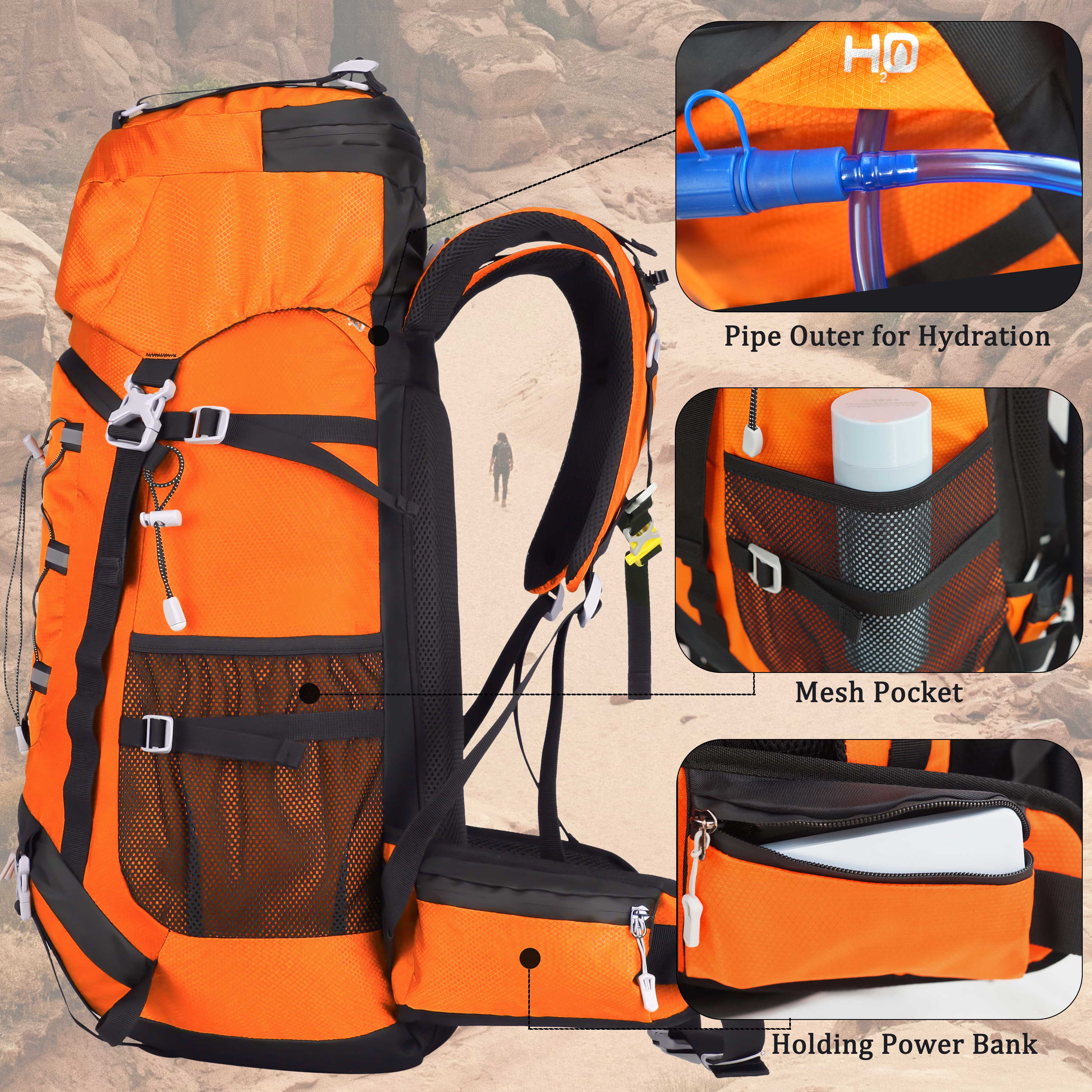 60L Travel Hiking Camping Backpack with Rain Cover, Backpack Water Resistant,Climbing Backpack for Men Women