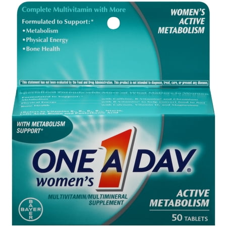 One A Day Womenâs Active Metabolism Multivitamins, Supplement with Vitamins A, C, E, B2, B6, B12, Iron, Calcium and Vitamin D, 50 (Best All In One Multivitamin)