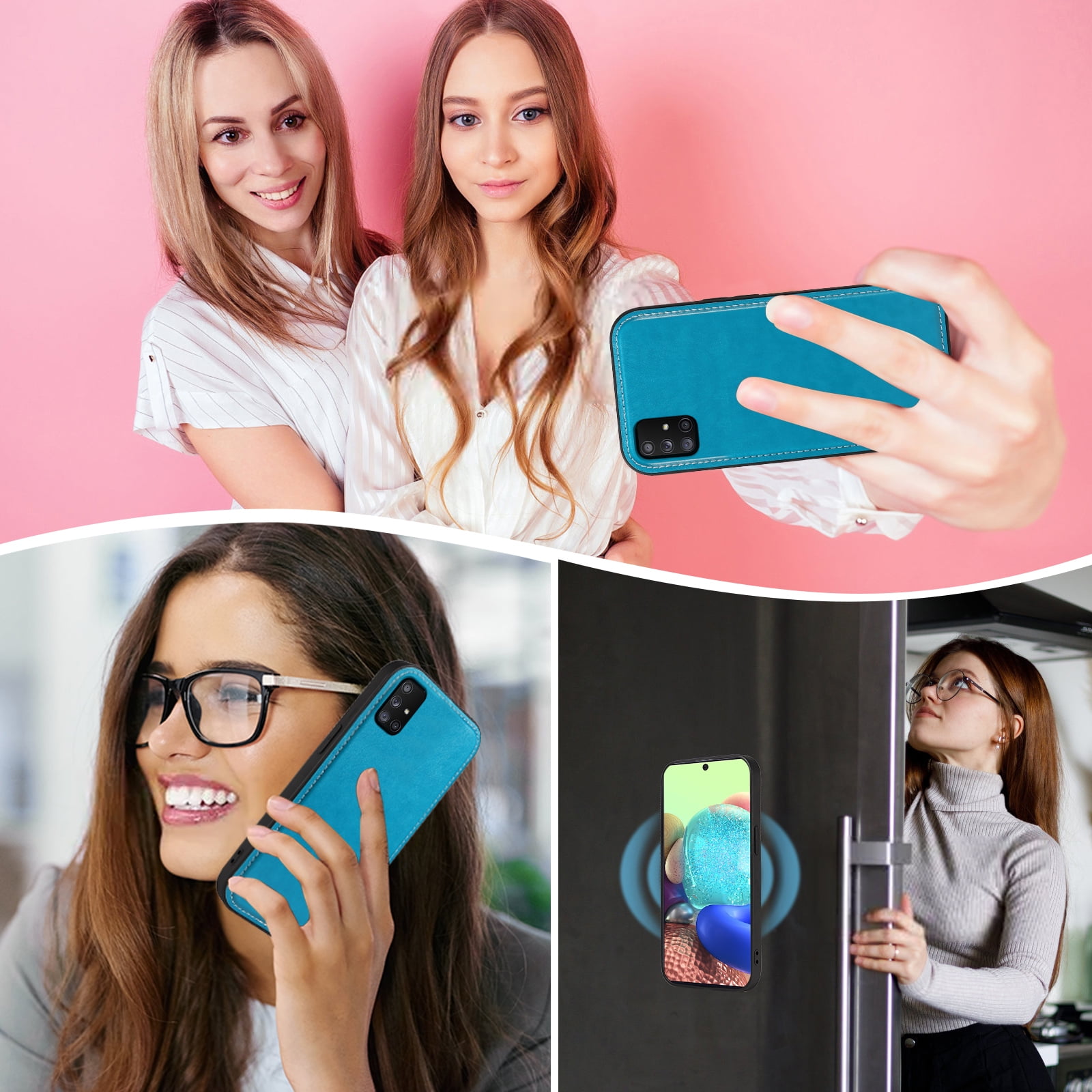 Asuwish Phone Case for Samsung Galaxy A71 5G Zipper Wallet Detachable Cell Cover with Tempered Glass Screen Protector Crossbody Lanyard Strap Flower Flip Card Holder A 71 G5 71A S71 Women Girls Blue