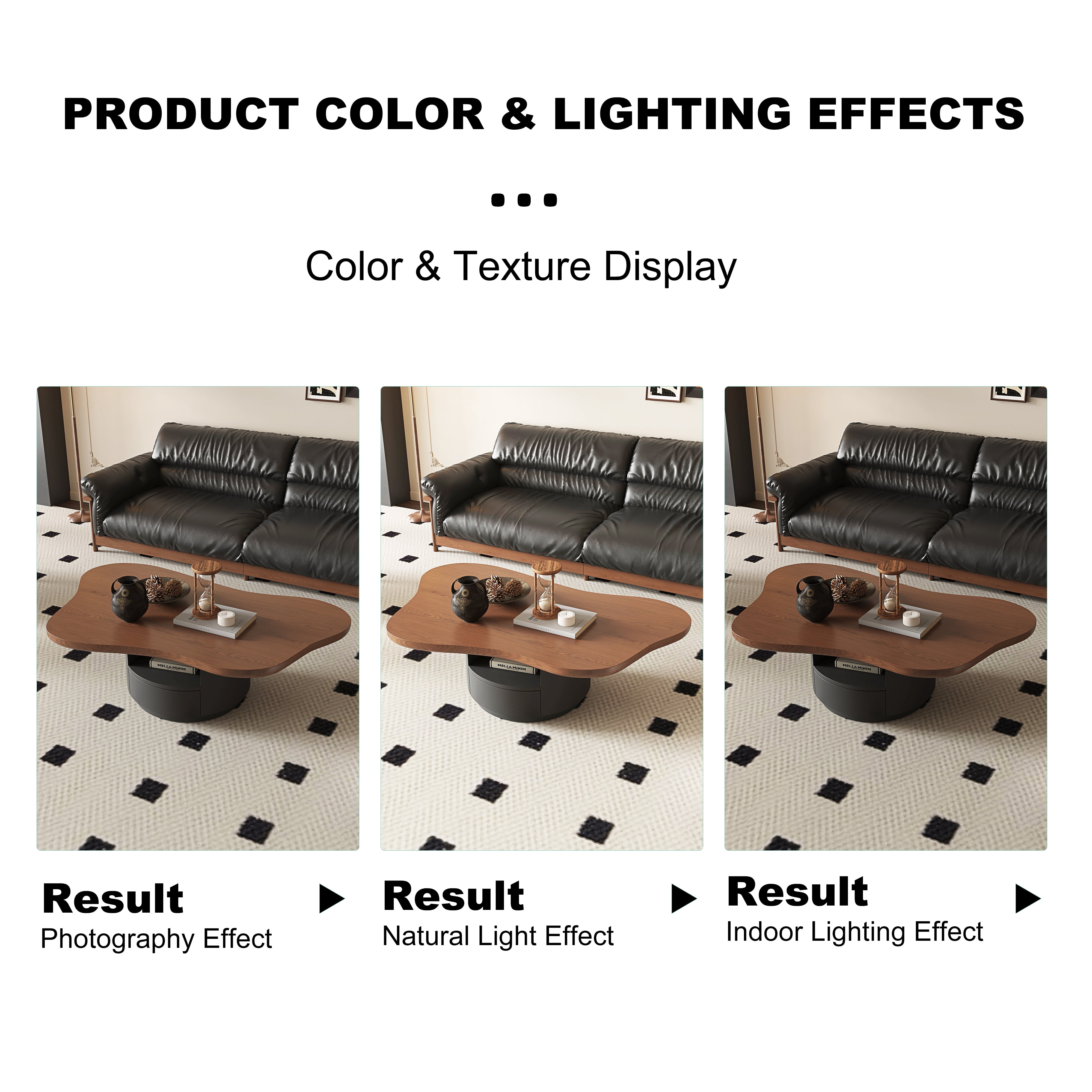Euroco 47.24" Cloud Coffee Table with 2 Drawers, Mid-Century Modern Irregular Center Table with Storage Base for Living Room,Walnut