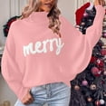 thumbnail image 6 of Women's Christmas Turtleneck Sweater Long Sleeve Letter Print Pullover Top Pink S, 6 of 9