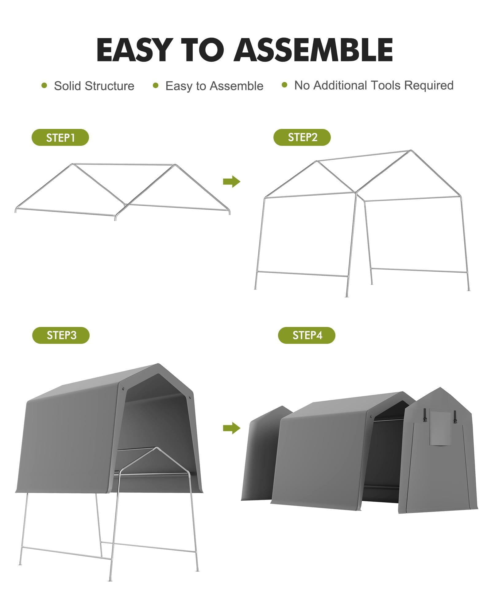 Riedhoff Portable Garage Storage Shed, 6 x 8”，Heavy Duty Waterproof Tarp, Gray