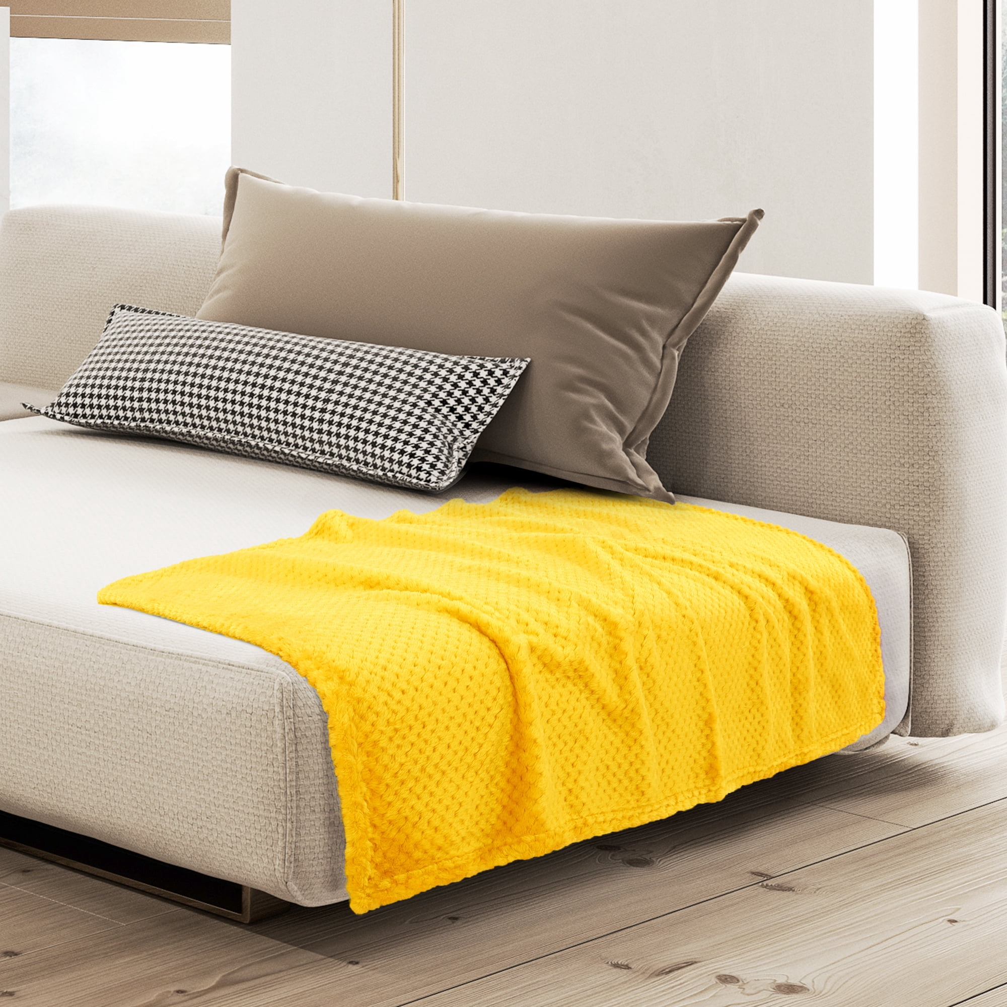 Unique Bargains Soft Flannel Fleece Velvet Blanket Yellow 30" x 40"