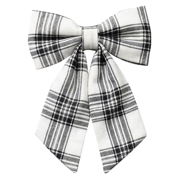 Plaid Christmas Bow Large Checkered Ribbon Ornament for Tree Wreath and Holiday Styling White