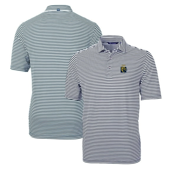 Men's Cutter & Buck Navy FIU Panthers Throwback Logo Virtue Eco Pique Stripe Recycled Polo