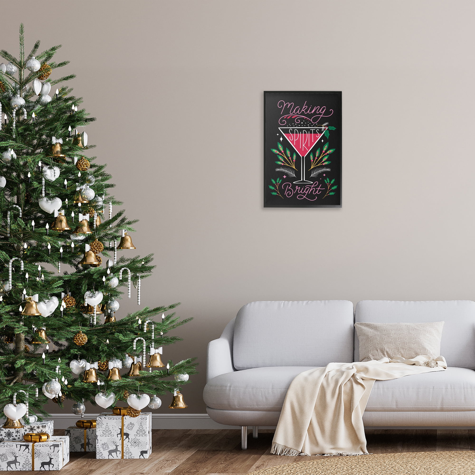 Stupell Industries Making Spirits Bright Martini Holiday Painting Black Framed Art Prints Wall Art, 16 x 24