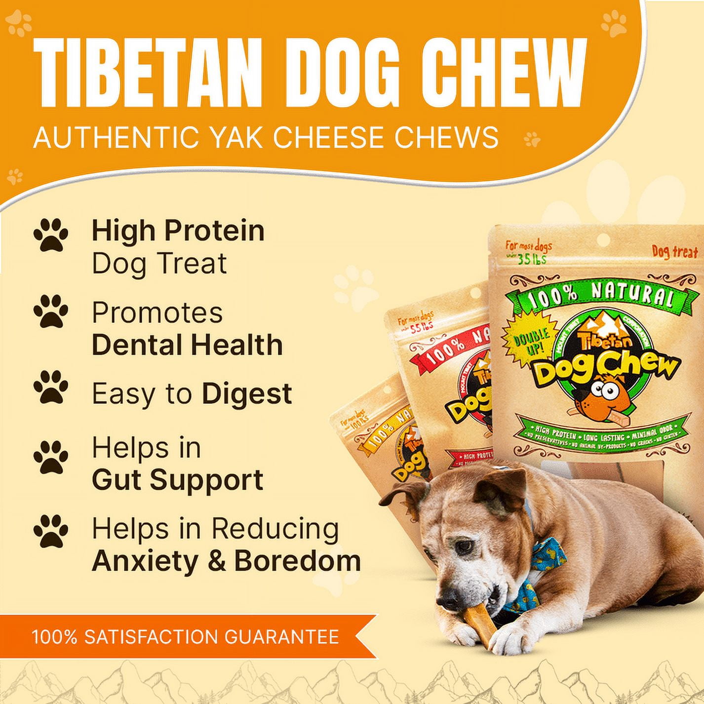 Tibetan Dog Chew Yak Cheese Himalayan  Treats for Small Dogs, Natural Long-Lasting Chews, 15 Sticks
