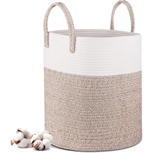 Laundry Basket - 40 x 35 cm Foldable Storage Baskets - Cotton Rope Laundry Basket with Handles - Toy Storage Basket - for Living Room, Bathroom