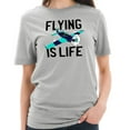 thumbnail image 3 of Big Size Flying Is Life Graphic Design Unisex Short Sleeve Cotton Jersey T-Shirt - Heather Grey XL, 3 of 4