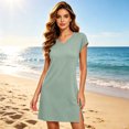 thumbnail image 2 of Puliio T Shirt Dresses for Women Summer V Neck Short Sleeve Side Slit Mini Casual Loose Everyday Dress, 2 of 4