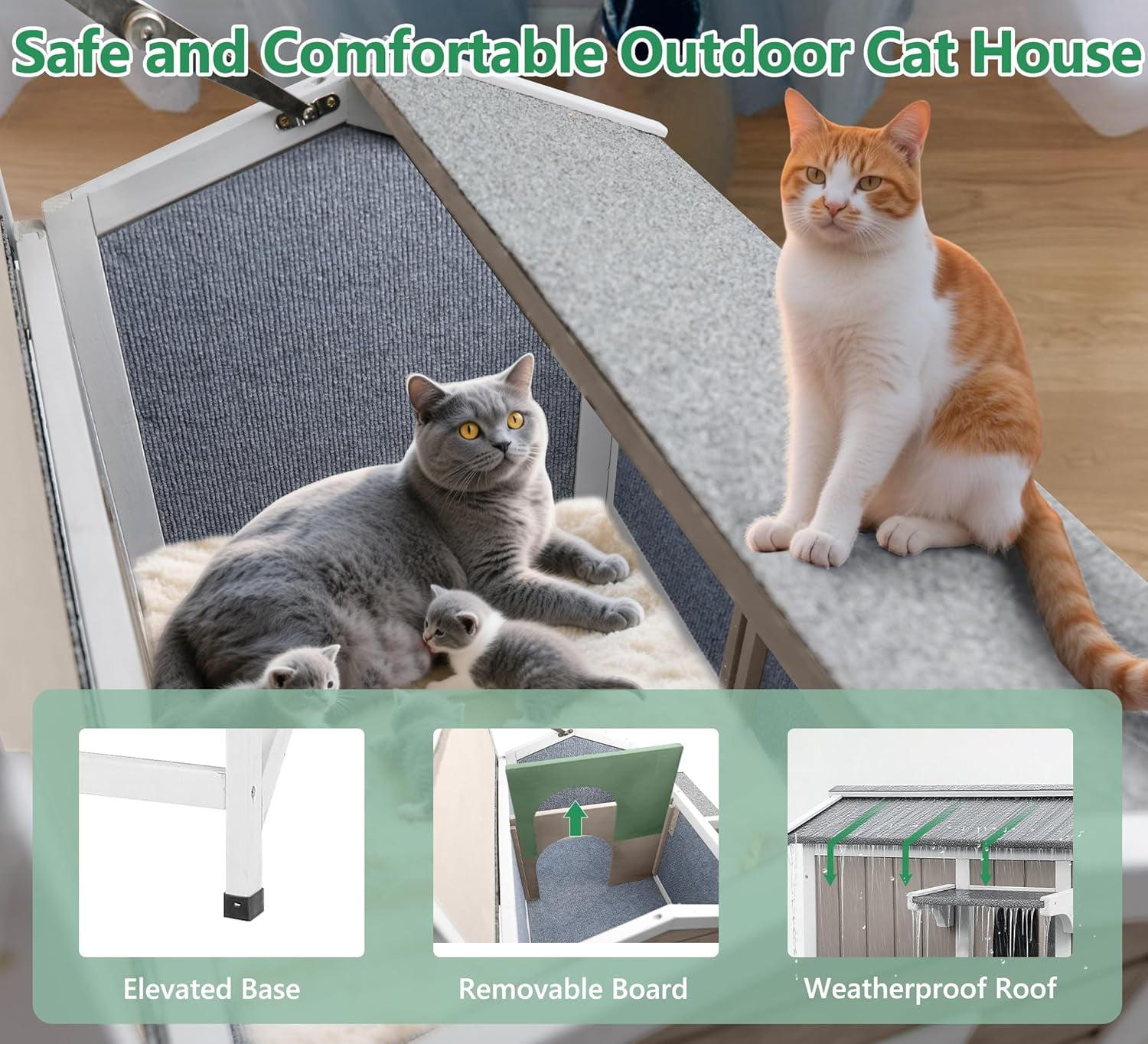 Gowoodhut Insulated Cat House Weatherproof Outdoor Cats Shelter Platform for 1-3 Community Cats Small Pets