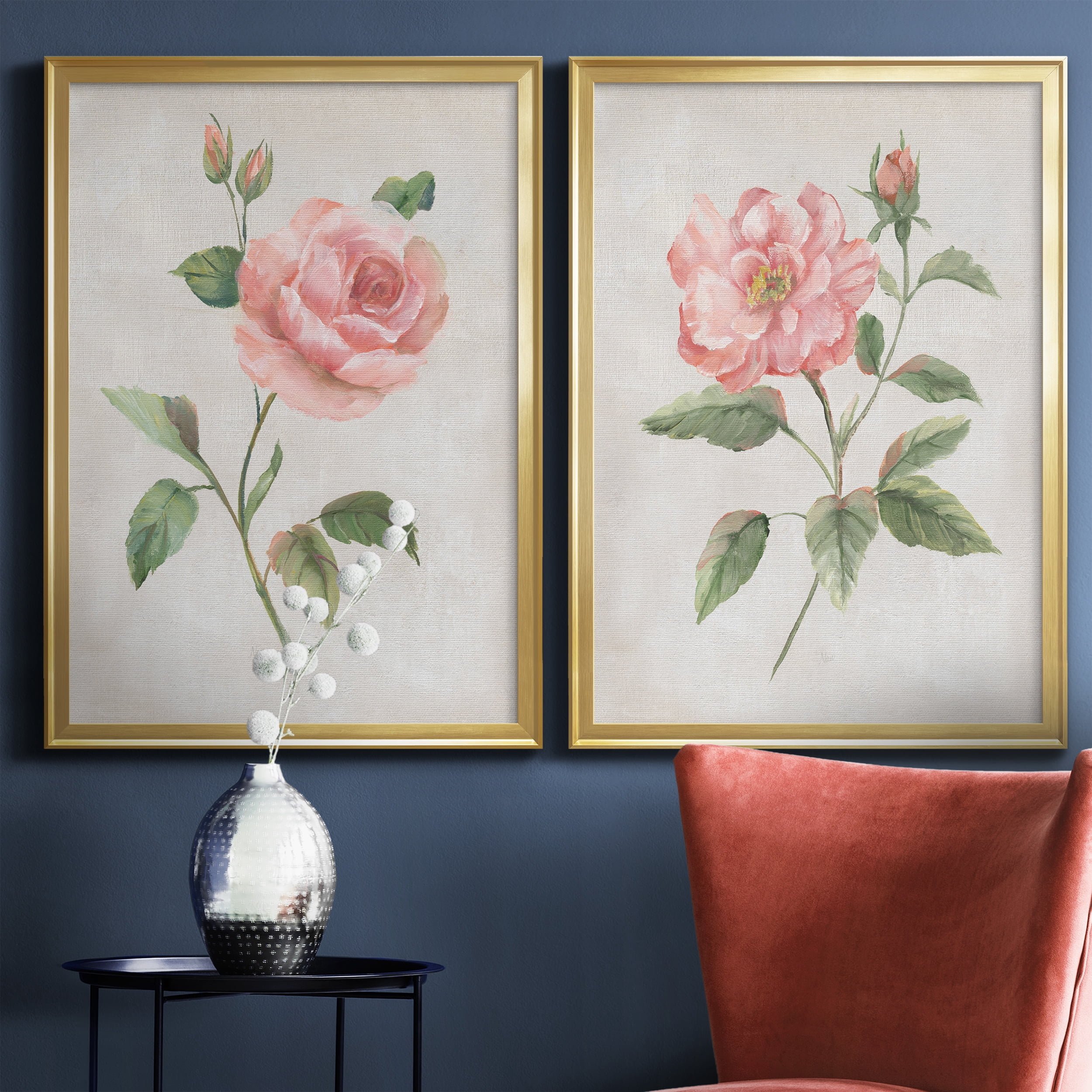2 Piece Set Grandiflora I Premium Framed Canvas - Ready to Hang - 26.5 x 36.5 Each - Gold Frame