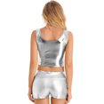 thumbnail image 2 of Kaerm Women's Rave Party Outfit Shiny Metallic Sleeveless Crop Top with High Waist Hot Pants Silver XL, 2 of 5