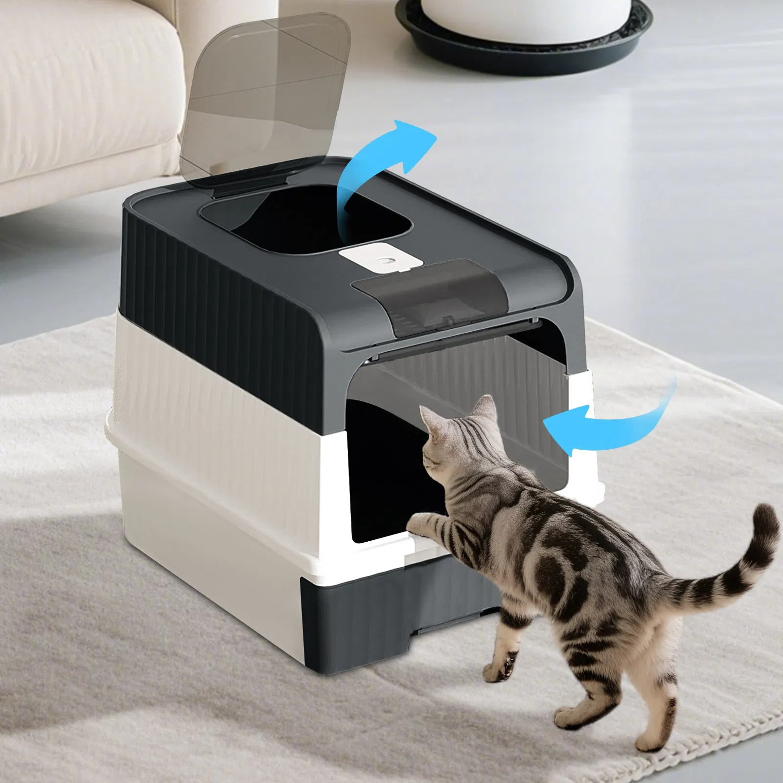 Fully Enclosed Magic Cube Litter Box, Top/Front Entry, Pull-Out Drawer, Anti-Splash Odor Control, Large for Big Cats