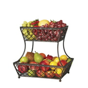 Gourmet Basics by Mikasa Loop and Lattice 2-Tier Metal Rectangular Fruit Storage Basket, 14-Inch, Antique Black