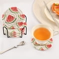 thumbnail image 3 of Yayeee 6 PCS Drink Coasters with Holder Set Woven Absorbent Round Tabletop Hot Pad, Red Watermelon, 3 of 7
