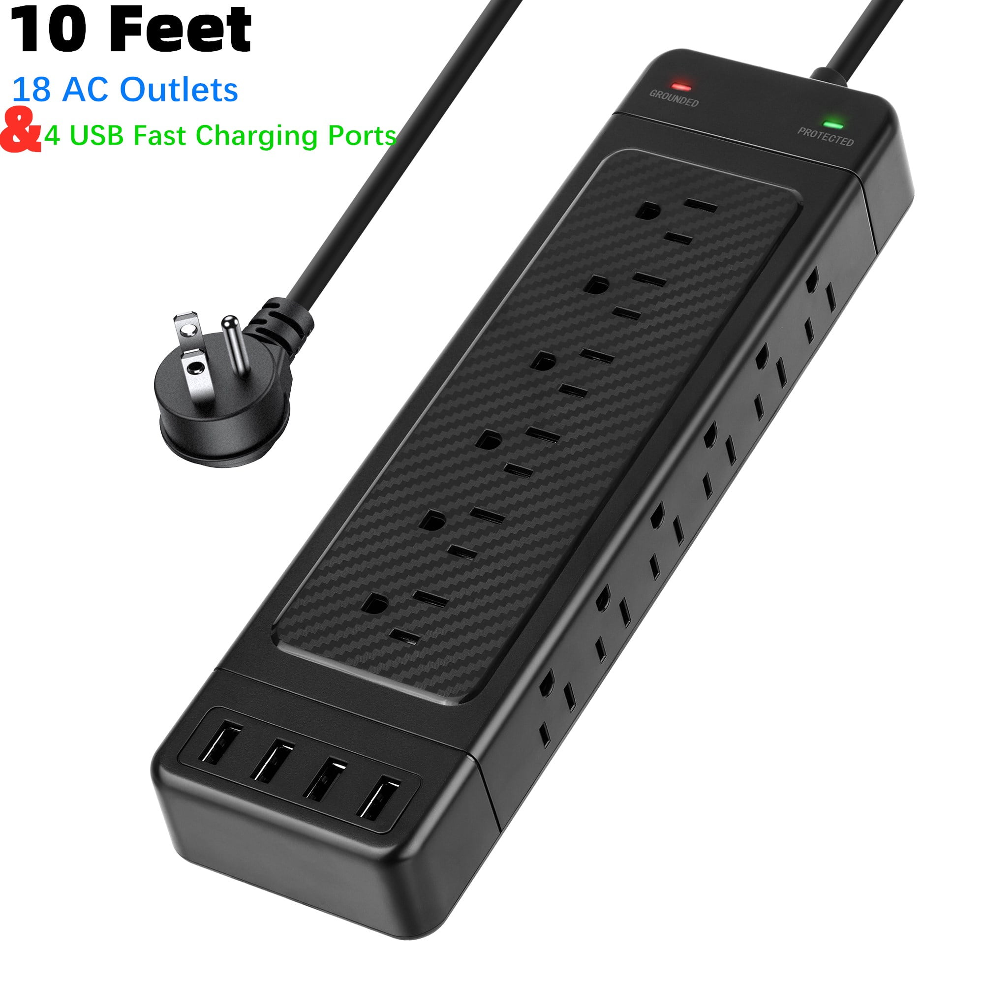 AGPtek USB Surge Protector Power Strip, with 18 AC Outlets and 4 USB ...