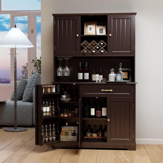Aiho 67" Kitchen Pantry Storage Cabinet with Doors & Shelves, Modern Buffet Cabinet with Microwave Stand, Tall Hutch Cabinet for Kitchen, Dining Room - Dark Brown