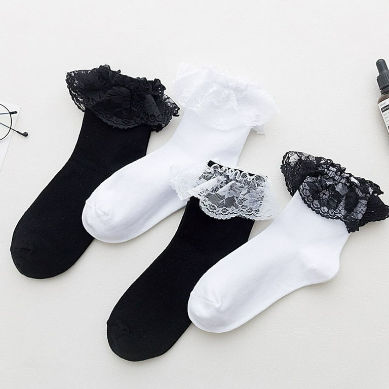 White Frilly Socks Lace Ruffle Frilly Ankle Socks For Women