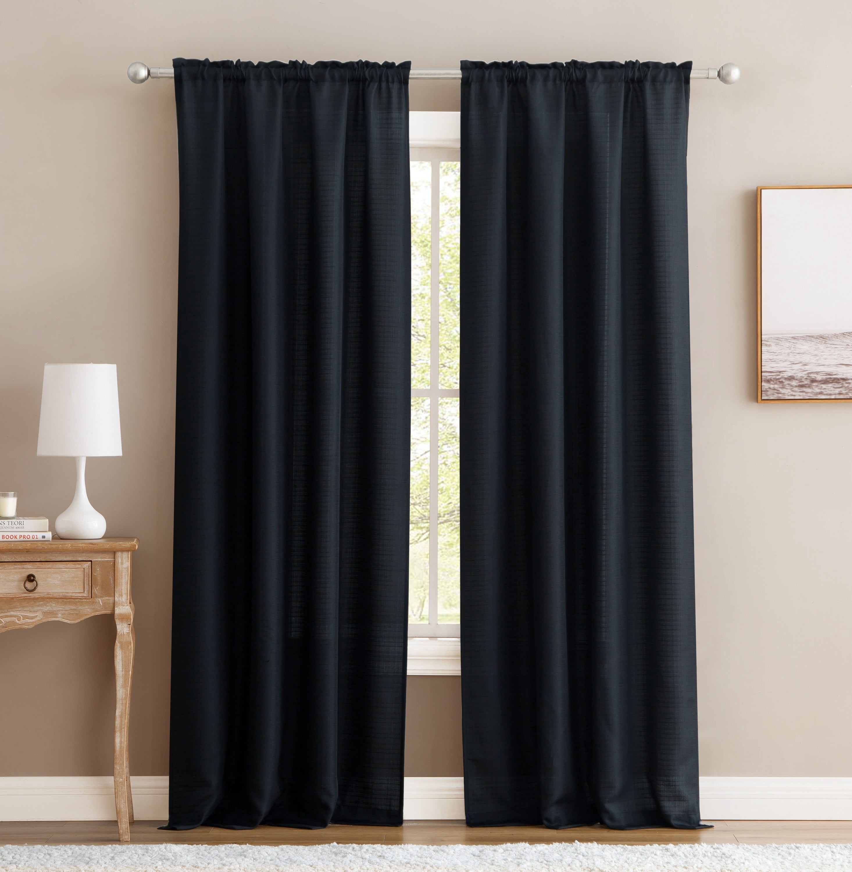 Mainstays Bennett Textured Curtain, Black 84 inch, Set of (2)