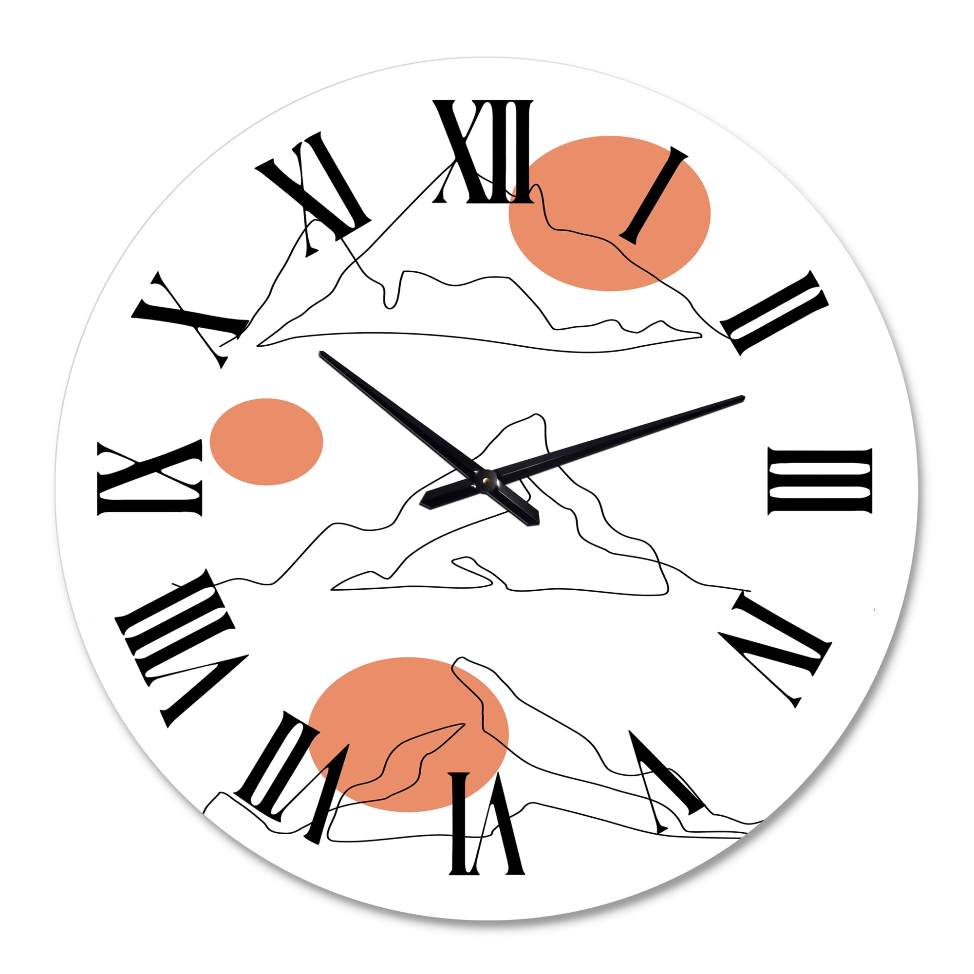 Designart 'Abstract Mountain Range With Red Moons' Modern Wall Clock