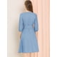 thumbnail image 4 of Vestido Camisero Con Cinturón Cuello Pico Botones Abajo Manga 3/4 Para Mujer Azul S, 4 of 7