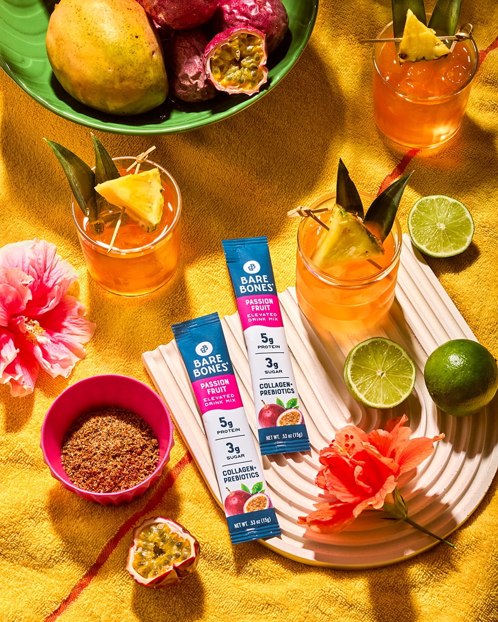 Bare Bones Elevated Drink Mix Passion Fruit  - 5g Collagen/Protein - 2 packs of 6