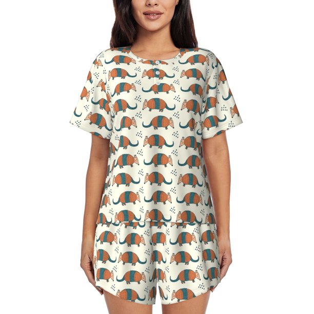 Balery Colorful Armadillos Conjunto de Pijama para Mujer con Estampado, Dos Piezas de Manga Corta y Shorts, Ropa de Dormir Suave con Cuello Redondo y Bolsillos-3X-Large