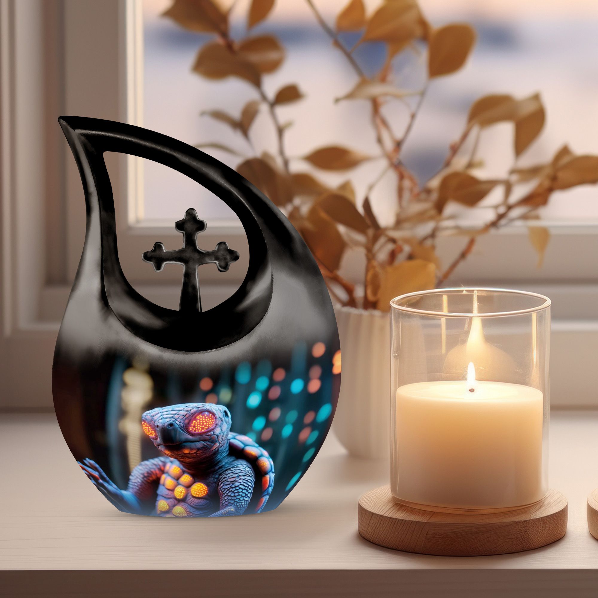 MUKTIVE Turtle Ash Urns for Humans Remains - Large Cross Drop Burial Urns for Ashes Cremation with Velvet Bag - Urn for Human Ashes Adult Male and Female - Holds 180 Cubic, 10 Inch