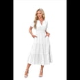 thumbnail image 1 of Vestido de Larga con Cuello en V, Plisado y Mangas Abullonadas, Talla L, 1 of 4