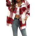 thumbnail image 1 of Ladies Check Fleece Winter Jacket Shacket Baggy Tartan Tops Casual Shirts Coat, 1 of 7