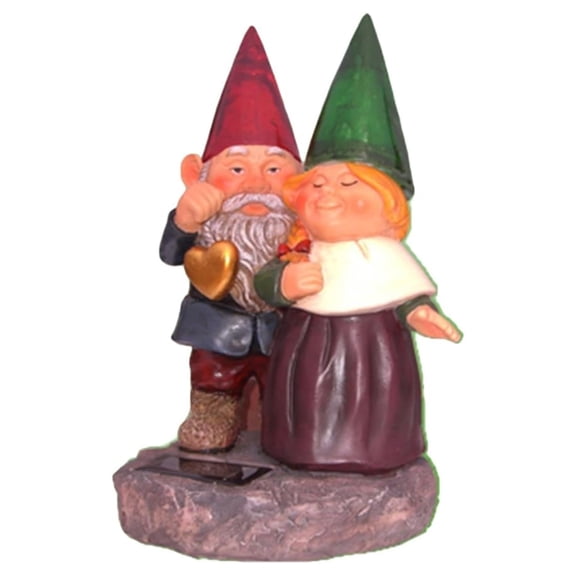 Gnome Solar Lights - 11 Inch Garden Gnome Statue with Flower - Outdoor Decorative Lights - Waterproof Lawn Ornament - Romantic Couple Gnome Decor