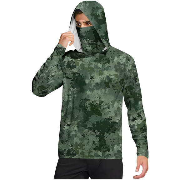 Hoodies for Men UPF 50 Sun Protection Hoodie Long Sleeve Camouflage Fishing Hiking Shirt with Face Mask M