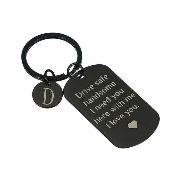 Uxcell Porte-Clés Drive Safe, 1 Ensemble Porte-Clés Lettre D J'ai Besoin de Toi Ici avec Moi Je t'Aime Porte-Clés Personnalisé avec Boîte Cadeau pour Lui Cadeaux de Noël Saint-Valentin, Noir Blanc