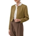 thumbnail image 4 of INSPIRE CHIC Women's Tweed Short Jacket Collarless Button Down Long Sleeve Work Office Cropped Blazer S Brown, 4 of 5
