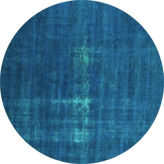 Ahgly Company Machine Washable Indoor Round Oriental Turquoise Blue Industrial Area Rugs, 3' Round