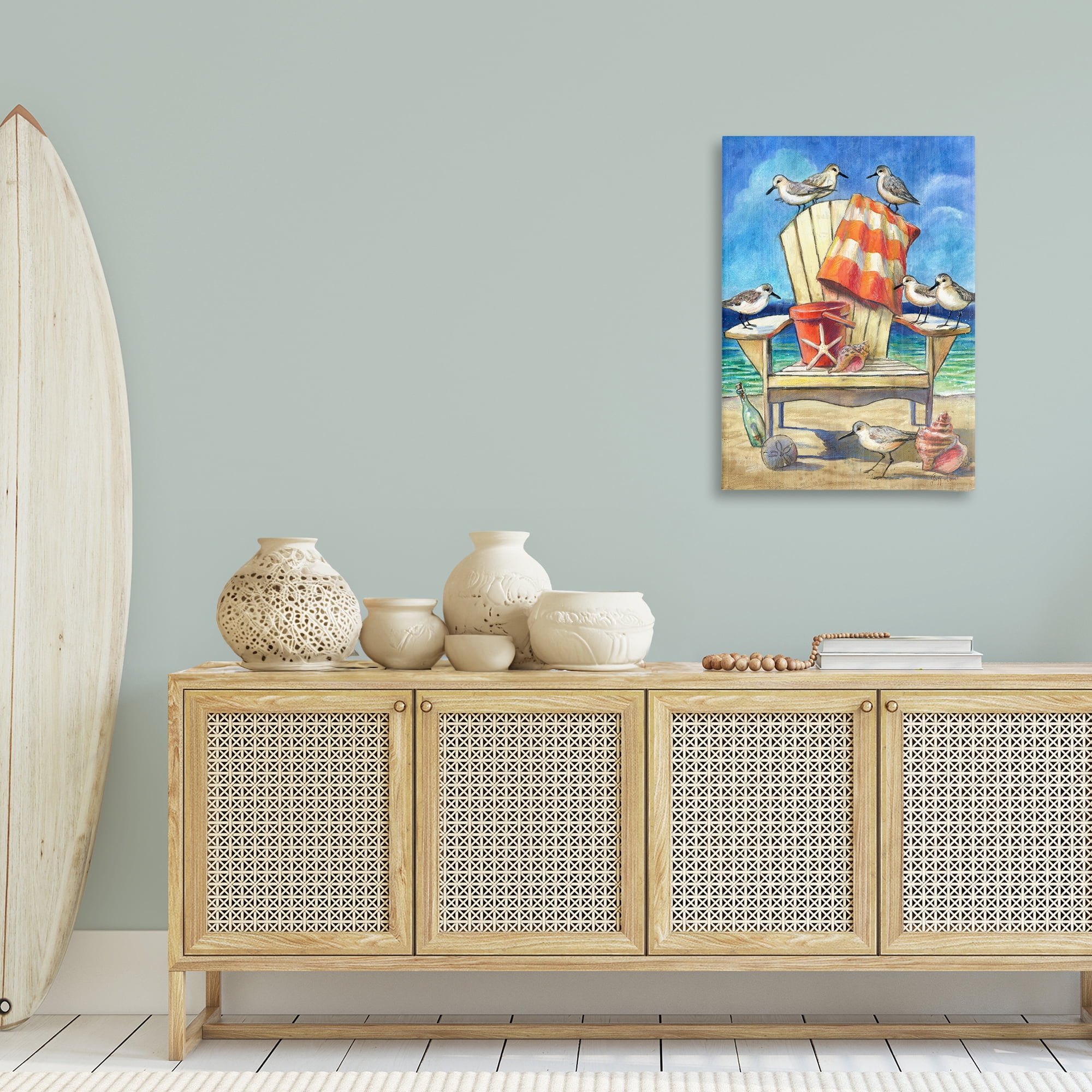 Stupell Industries Summer Beach Chair Seagulls Nautical & Beach Painting Wrapped Canvas Art Print Wall Art, 24 x 36