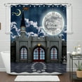 thumbnail image 1 of Whimsical Castle Shower Curtain - Night Sky, Full Moon & Fantasy Design, 1 of 4