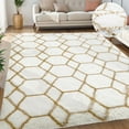 thumbnail image 2 of Nefoso Shag Geometric Area Rug, 5ft x 8ft Soft Fluffy Area Rugs for Living Room Bedroom Decor Carpet, White & Camel, 2 of 6