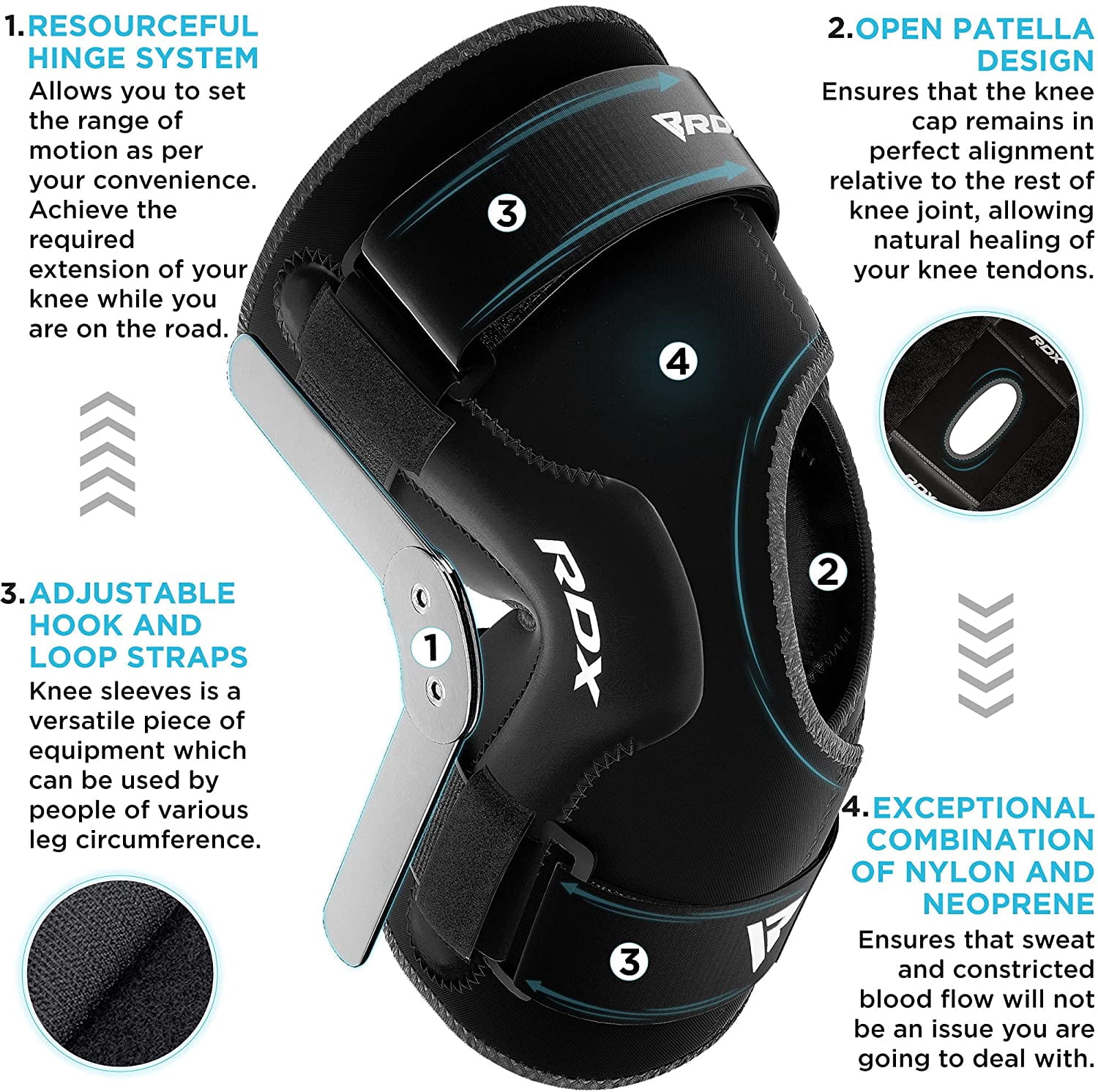 RDX Knee Support Brace for Arthritis Joint Pain Relief, Neoprene Elasticated Compression Sleeve with Adjustable Straps Sold as Single Item